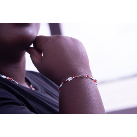 Mattenklopper armband | Surinaamse armband rode kralen | Mattenklopper armband zilver